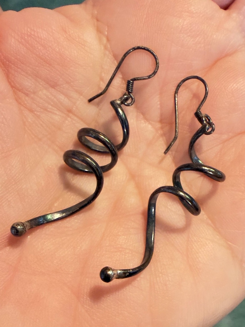 Vintage Charles Winston CW 925 Sterling Silver Helical Spiral Drop Earrings